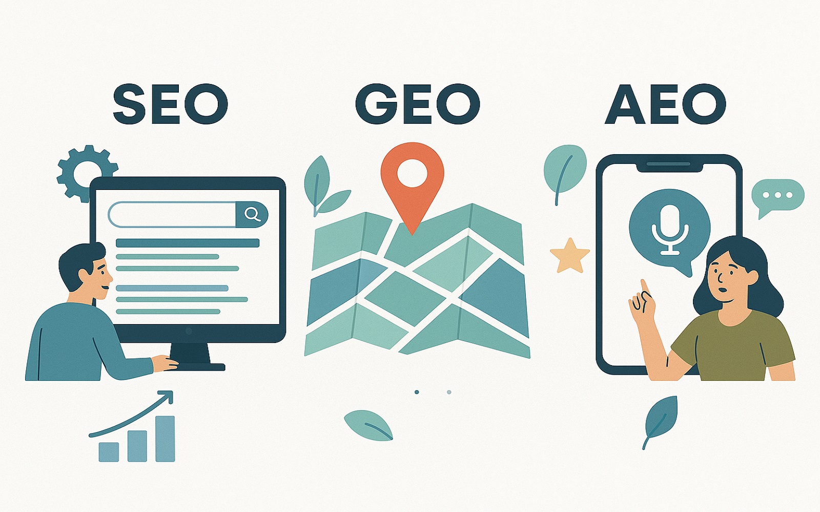 Comparison of SEO, GEO, and AEO digital marketing strategies